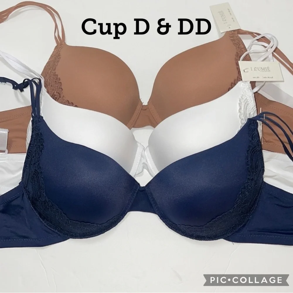 Bundle 3 Pieces  Comfort Fit Push Up Padded T- Shirt 3 Hooks Bra Cup D & DD.